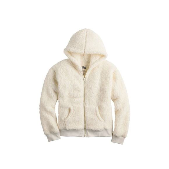 SO Other - SO Cream Adaptive Sherpa Full Zip Up Sherpa Teddy Hoodie Jacket Size L 10/12